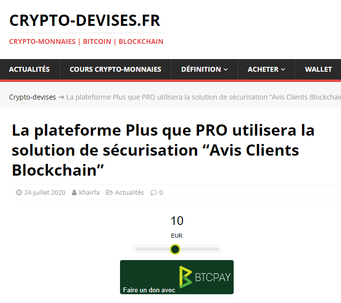 Article Crypto-Devises.fr sur Avis Clients Blockchain