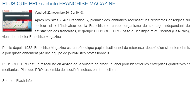 Article Fusacq concernant le rachat de Franchise Magazine